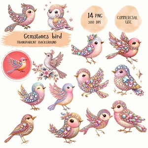 Fantasie-glänzende Kunst, wunderliche Edelstein-Vogel Clipart, Fantasie-Glanz-Vogel-Illustrationen, Luxus-Kristalltier, niedliches magisches Vogel-Kunsthandwerk