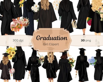 Watercolor alumni woman , graduation cap, graduation clipart, grad hat, graduation designs with transparent background, black dress grad