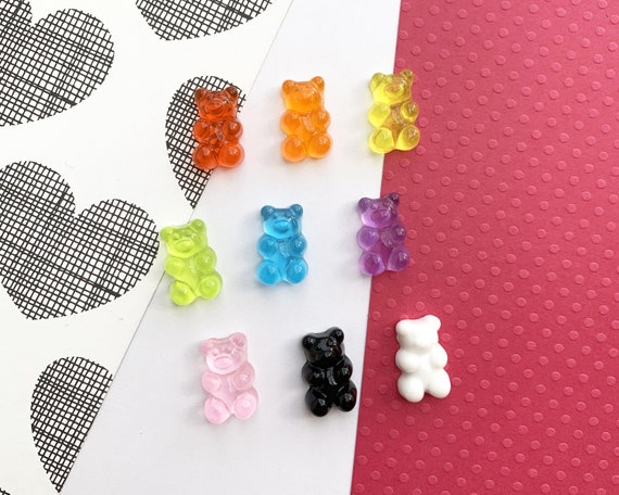 7 x Gummy Bear Sweet Flatback Resin Embellishment Crafts Decoden Cabochon UK