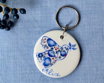 Personalized First Communion gift: Dove liberty blue medallion key ring