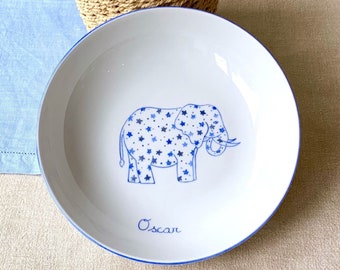 Assiette creuse personnalisée Eléphant rempli d'un semis d'étoiles bleues