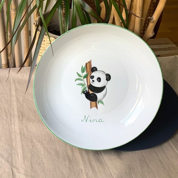 Assiette creuse personnalisée Panda, porcelaine peint main pour enfant