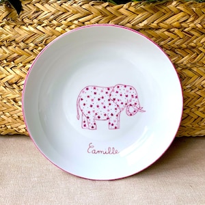 Plato de nacimiento personalizado Elefante y estrellas rosas