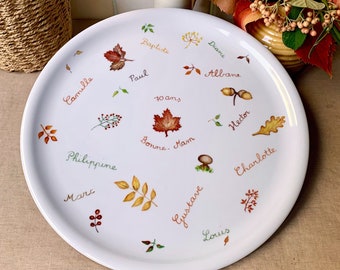Cadeau anniversaire Grand-mère: Plat à tarte personnalisé Maison de famille Campagne aux couleurs d'automne peint à la main