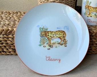 Personalized Panther porcelain children's plate, Savanna Animals service