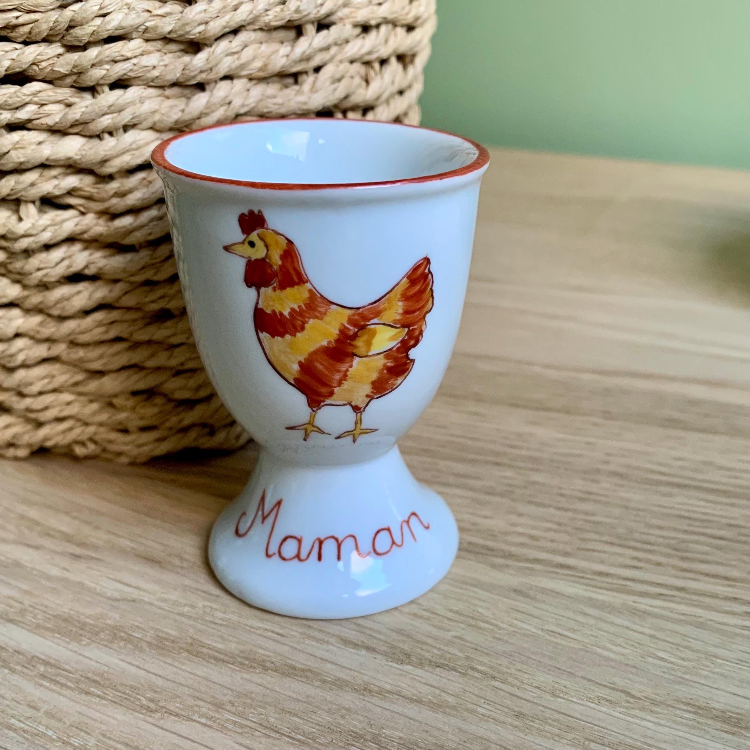 Coquetier en porcelaine fine, décor thème poule et poussin - Arts de la table