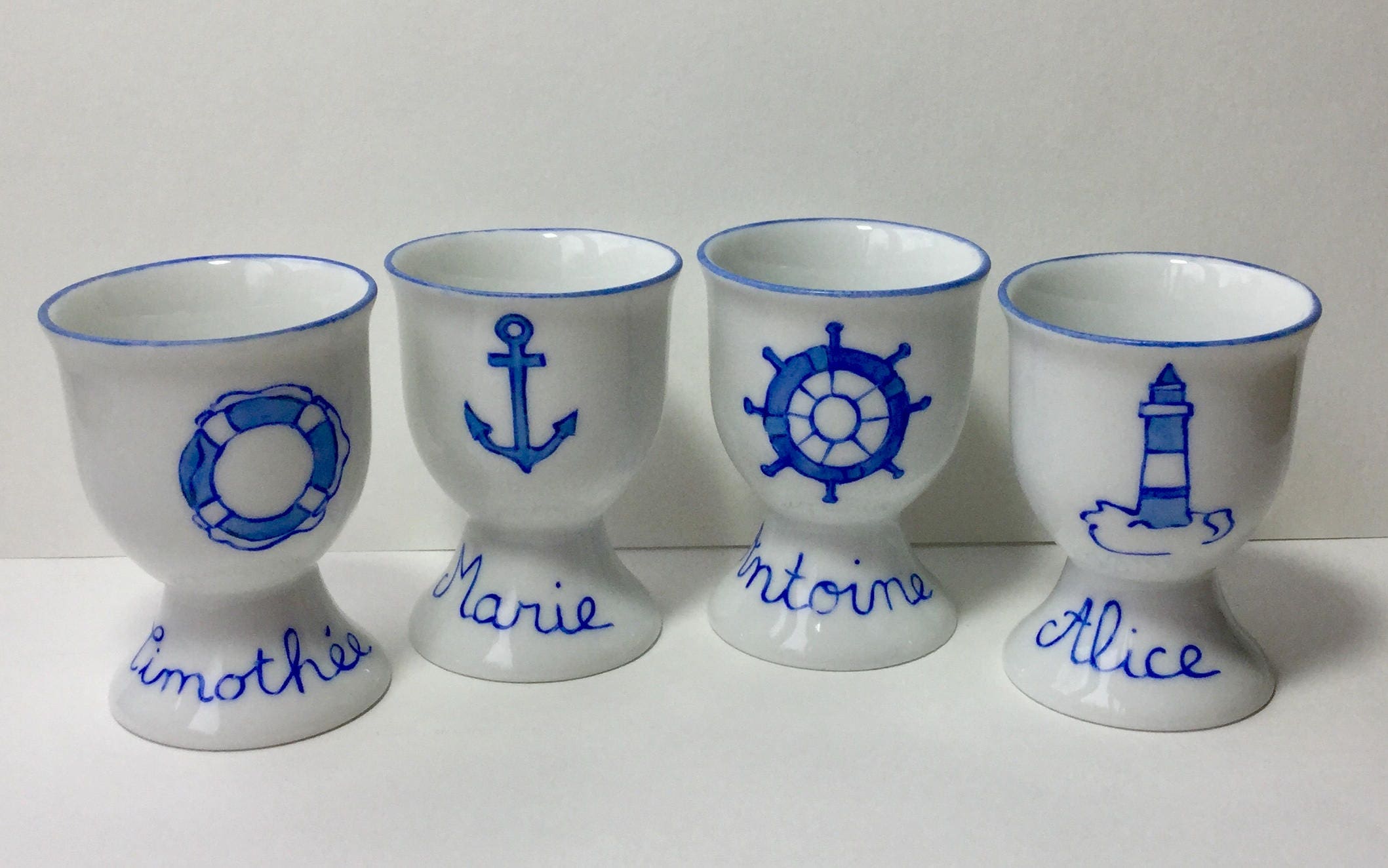 Lot de 4 Coquetiers Aux Motifs Marins Personnalisés