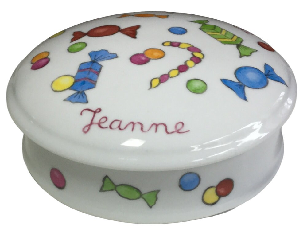 Boîte à Bijoux ou Boîte Trésors Personnalisée en Porcelaine, Bonbonnière , Aux Bonbons Multicolores,