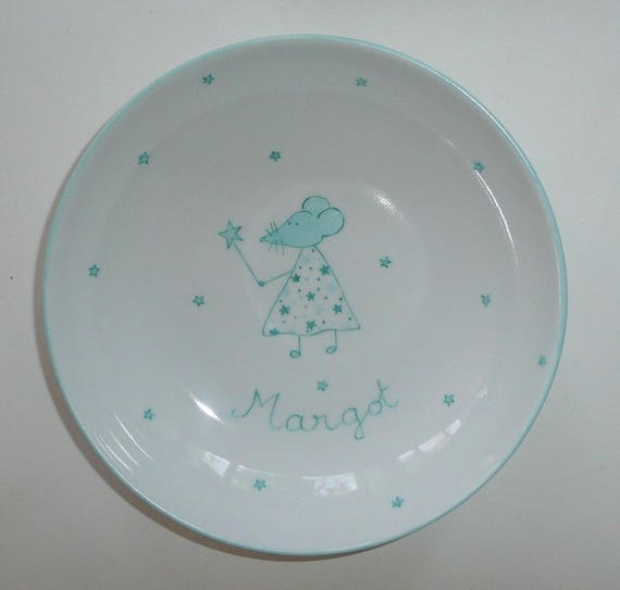 Assiette creuse F/ée Souris Rose personnalis/ée