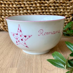 Personalized breakfast bowl for children, Pink or Blue Star, hand-painted porcelain