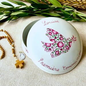 Boîte à bijoux de Première Communion ou de Confirmation personnalisée Colombe Liberty Rose image 2