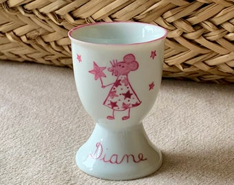 Personalized children's egg cup Pink Mouse Fairy