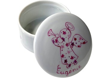 Personalized baptism or communion favor box in hand-painted porcelain