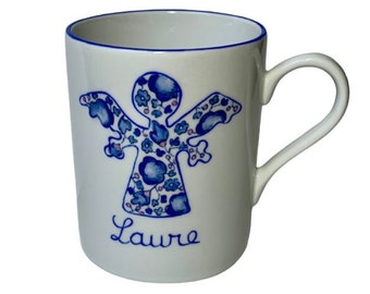 Mug de baptême personnalisé Ange Liberty bleu