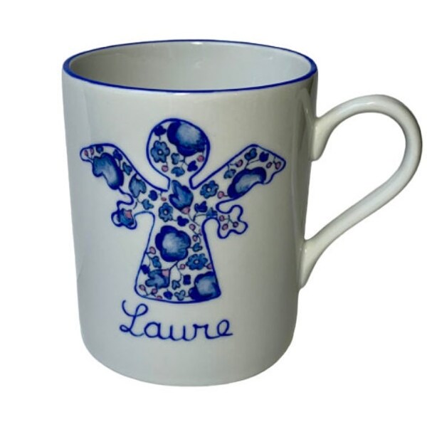 Mug de baptême personnalisé Ange Liberty bleu