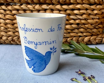 Personalized Blue Dove Pencil Holder for Profession of Faith or Communion