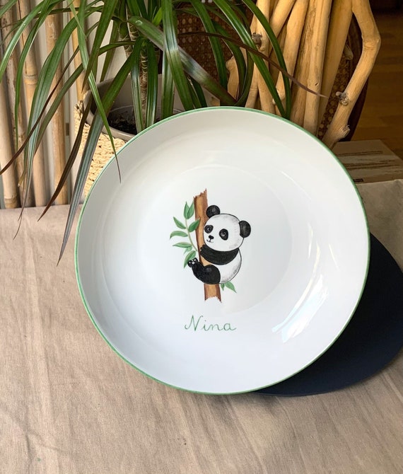 Piatto fondo Panda personalizzato, porcellana dipinta a mano per bambini -   Italia