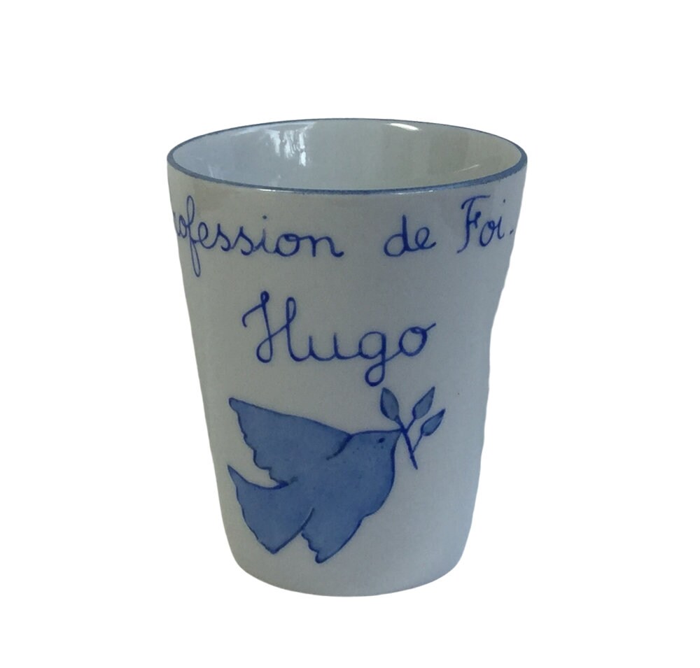 Pot A Crayons Pour Profession de Foi ou Communion Colombe Bleu Personnalisé