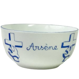 Profession of Faith or Confirmation: Personalized Porcelain Bowl Cross and Dove of the Holy Spirit Navy Blue
