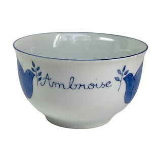 Baptism or First Communion Gift: Personalized Navy Blue Dove Bowl
