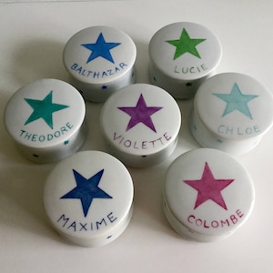 Personalized tooth or small treasure box Colorful star. Baptism favor boxes