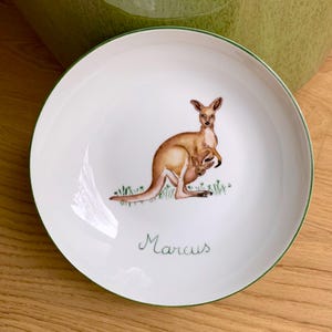 Personalized Kangaroo deep plate for children in hand-painted porcelain