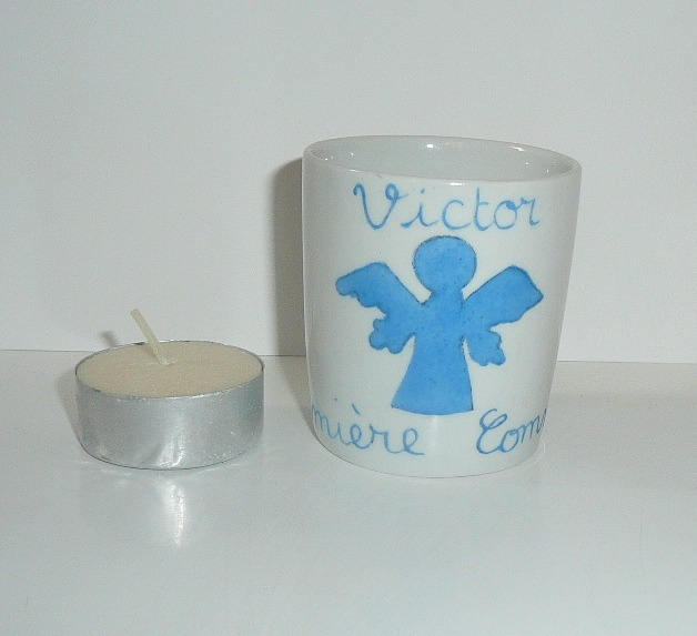 Cadeau Religieuxbougeoir Personnalisé de Première Communion ou Baptême Ange Gardien