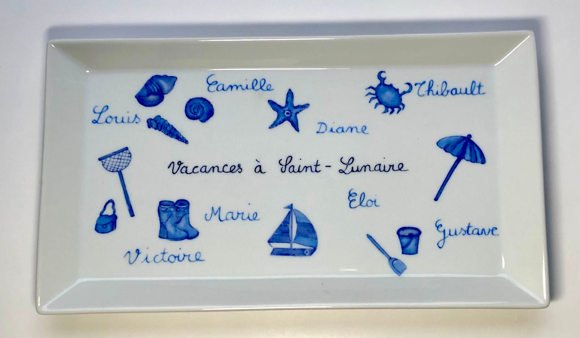 Plat à Cake Personnalisé Famille Motifs Bord de Mer