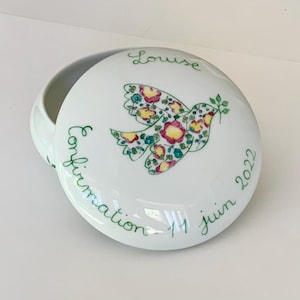 Boîte à bijoux de Première Communion ou de Confirmation Colombe liberty Vert personnalisée