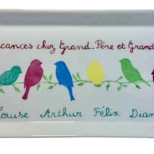 Personalized Christmas or Mother's Day Gift: Personalized Hand Painted Porcelain Cake Plate "Little Birds on their Branch"