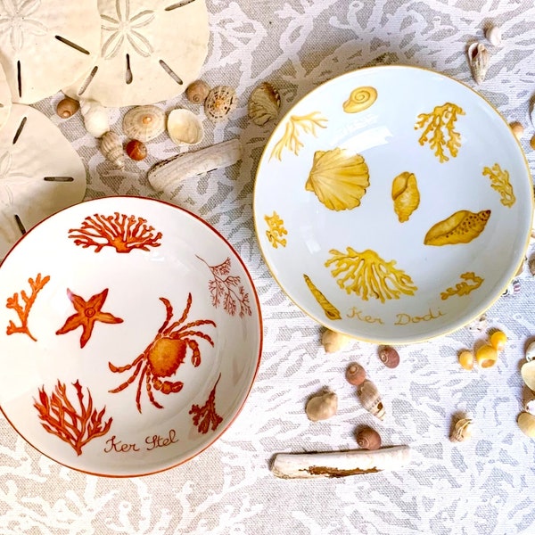 Coupelle d 'apéritif Coquillages et Crustacés personnalisée en porcelaine peinte à la main