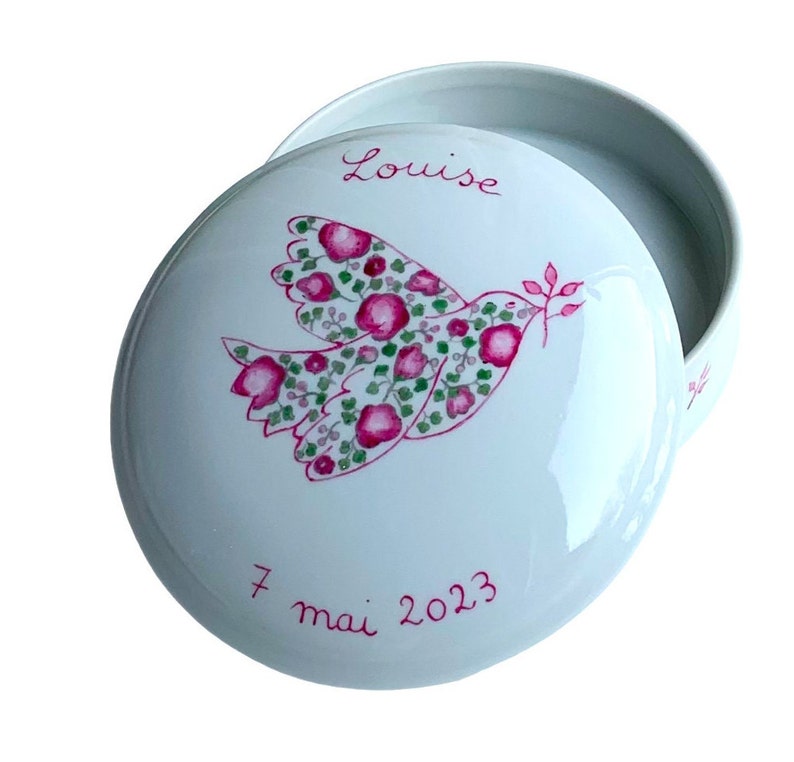 Boîte à bijoux de Première Communion ou de Confirmation personnalisée Colombe Liberty Rose image 1