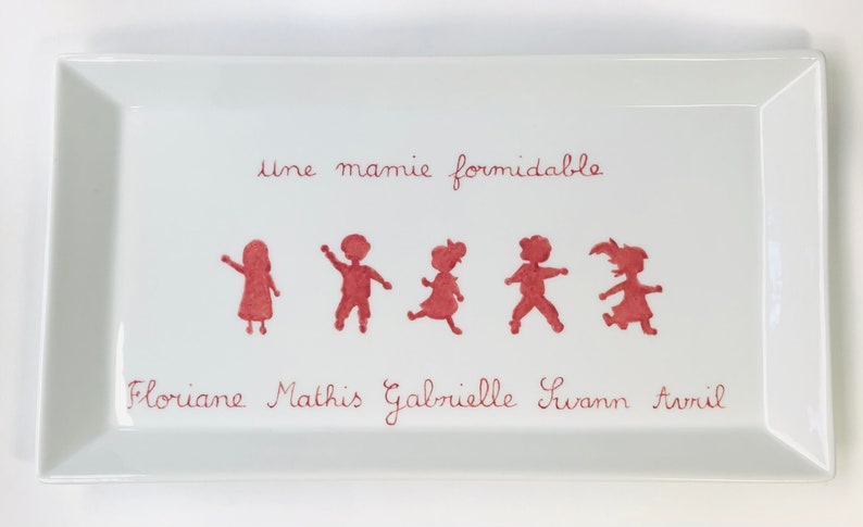 plat à cake personnalisé Silhouettes d'enfants dune famille en porcelaine peint à la main, cadeau pour grand-père ou grand-mère image 8