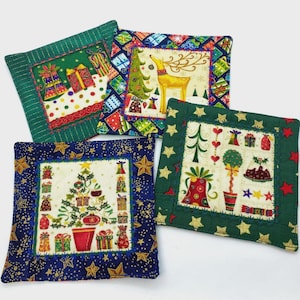 Set of 8 Handmade Christmas Cotton Coasters – Festive Fabric Mats – Washable & Reusable