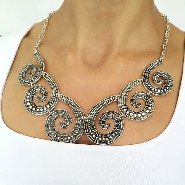 Spiral necklace silver/ silver plated necklace/ statement jewelry/ adjustable necklace/ turkish jewelry