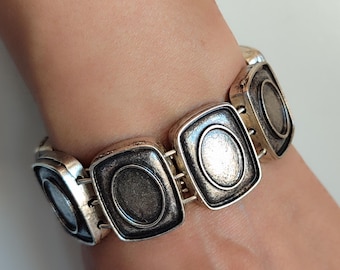 Antieke Turkse armband, verzilverd, Ottomaanse sieraden, grote ronde zilveren armband