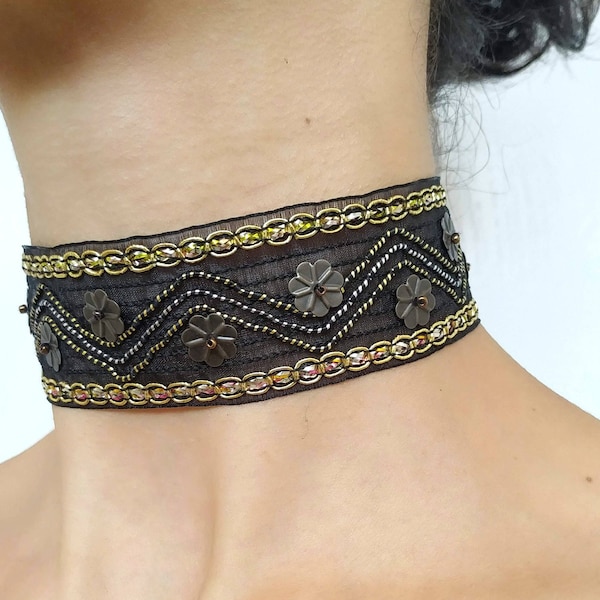 Black lace choker embroidered tulle choker necklace cute floral detail Victorian choker 90s choker collar gift for girlfriend