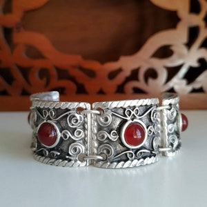 Antique ottoman bracelet silver plated bracelet red cabochon turkish jewelry middle eastern jewelry