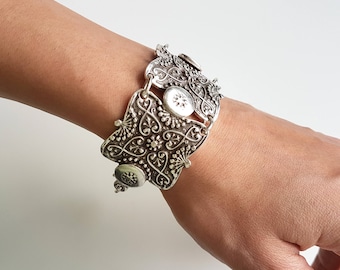 Chunky turkish bracelet antique silver large ottoman jewelry for women statement bracelet bohemian cuff