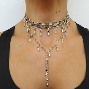HANDAN - Turkish choker antique silver plated necklace victorian dainty flower choker middle eastern necklace vintage chain choker oxidized