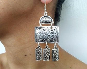 Boucles d’oreilles Boho plaquées argent/bijoux turcs/ boucles d’oreilles ottomanes/ grandes boucles d’oreilles/ bijoux ethniques/ cadeau pour petite amie