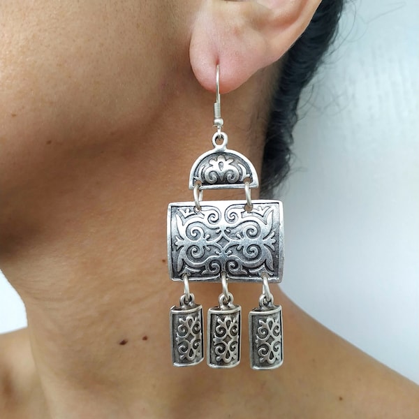 Silver plated Bohemian earrings/turkish jewellery/ ottoman earrings/ large earrings / ethnic jewellery/ gift for girlfriend