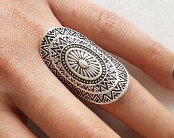 Antique silver bohemian ring chunky statement ring oxidized silver plated ethnic jewelry