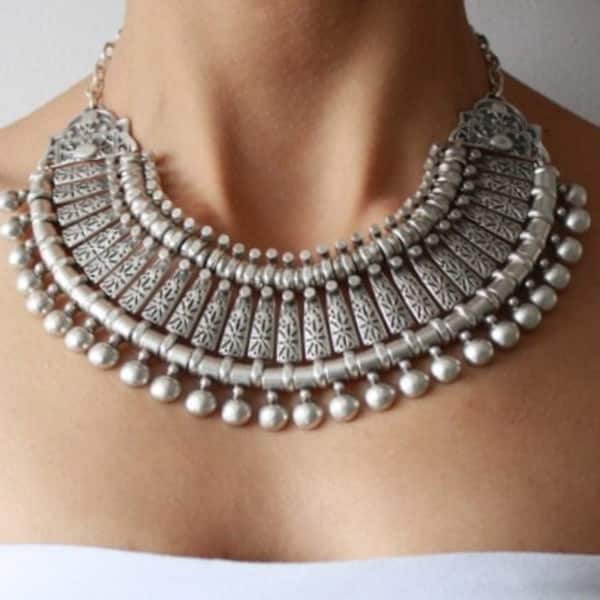 Antique silver turkish necklace ottoman jewelry turkish choker silver plated jewelry for woman ottoman jewelry silver for woman