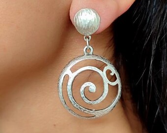 Antieke zilveren ronde oorbellen, sieraden uit het Midden-Oosten, grote ronde verzilverde oorbellen, cadeau-ideeën voor haar, islamitisch geschenk