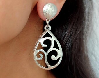 Antieke zilveren ronde oorbellen, sieraden uit het Midden-Oosten, grote ronde verzilverde oorbellen, cadeau-ideeën voor haar, islamitisch geschenk