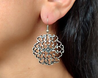 Antieke verzilverde oorbellen, Turkse sieraden, oorbellen uit het Midden-Oosten, damescadeau, verjaardagscadeau, vintage sieraden