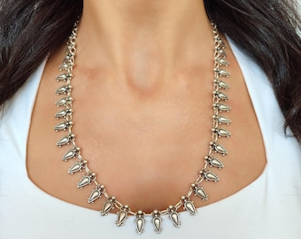 Antique silver plated long necklace turkish jewelry silver middle eastern layered necklace woman mother's day gift for wife