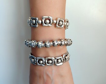 Dikke elastische armband, antiek verzilverde bohemian armbanden