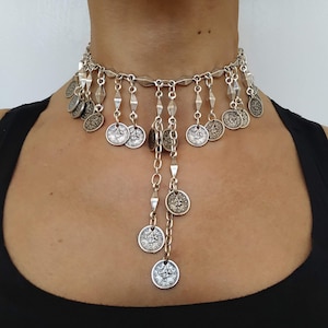 LATIFE - Choker necklace antique silver coin choker unique middle eastern jewelry ottoman jewelry gift for her